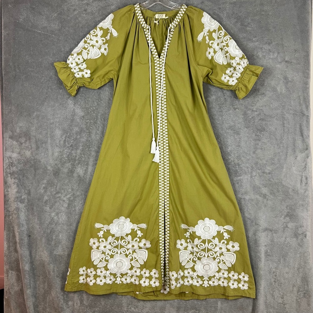 Julia Amory Coatue Caftan Dress Womens M Embroidered Boho Beachy